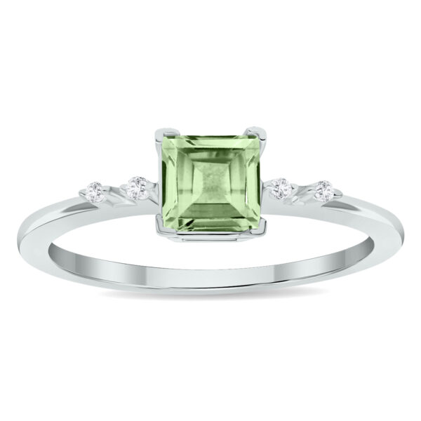 Women's Green Amethyst and Diamond Sparkle Ring in 10K White Gold- GRG61025GA