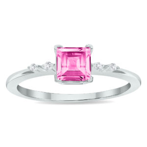 Women's Pink Topaz and Diamond Sparkle Ring in 10K White Gold- GRG61025PZ