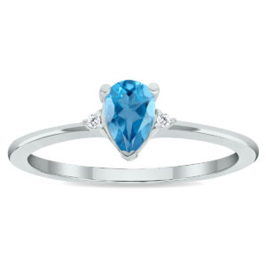 Women's Blue Topaz and Diamond Classic Ring in 10K White Gold- GRG61026BT