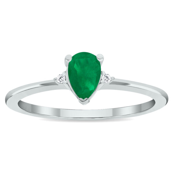 Women's Emerald and Diamond Classic Ring in 10K White Gold- GRG61026EM