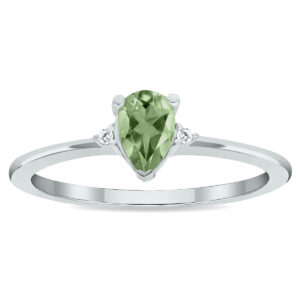 Women's Green Amethyst and Diamond Classic Ring in 10K White Gold- GRG61026GA