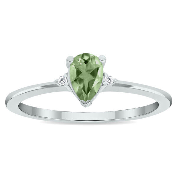 Women's Green Amethyst and Diamond Classic Ring in 10K White Gold- GRG61026GA