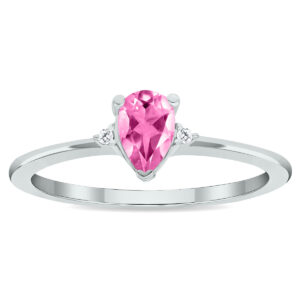 Women's Pink Topaz and Diamond Classic Ring in 10K White Gold- GRG61026PZ