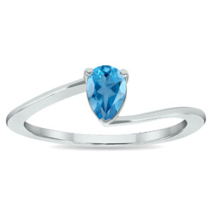 Women's Solitaire Blue Topaz Wave Ring in 10K White Gold- GRG61027BT