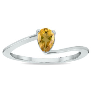 Women's Solitaire Citrine Wave Ring in 10K White Gold- GRG61027CT