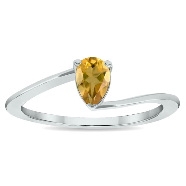 Women's Solitaire Citrine Wave Ring in 10K White Gold- GRG61027CT