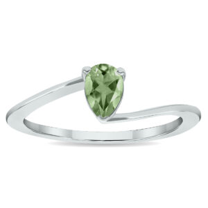 Women's Solitaire Green Amethyst Wave Ring in 10K White Gold- GRG61027GA