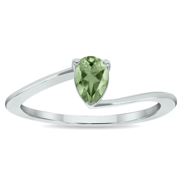 Women's Solitaire Green Amethyst Wave Ring in 10K White Gold- GRG61027GA
