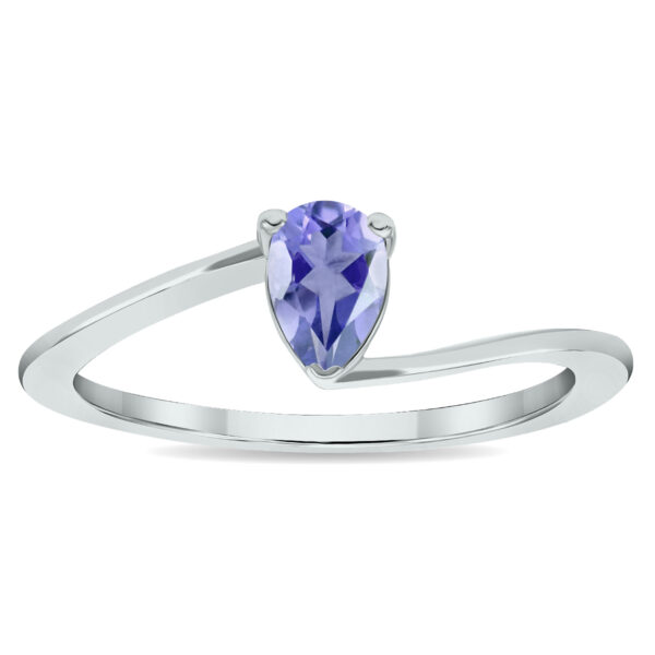 Women's Solitaire Tanzanite Wave Ring in 10K White Gold- GRG61027TZ
