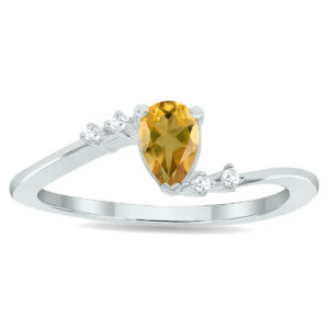 Women's Citrine and Diamond Wave Ring in 10K White Gold- GRG61028CT