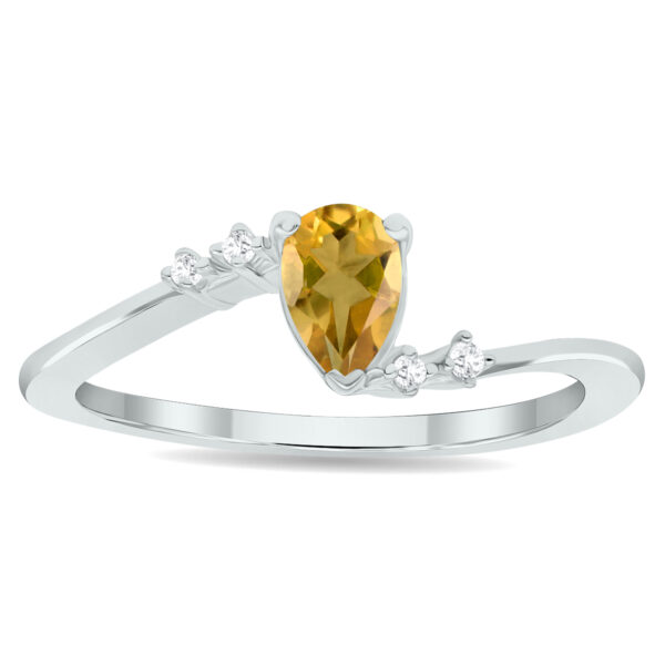 Women's Citrine and Diamond Wave Ring in 10K White Gold- GRG61028CT