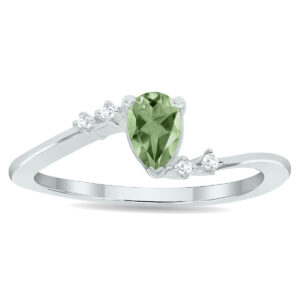 Women's Green Amethyst and Diamond Wave Ring in 10K White Gold- GRG61028GA
