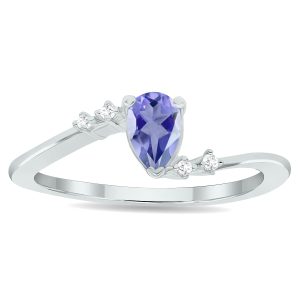 Women's Tanzanite and Diamond Wave Ring in 10K White Gold- GRG61028TZ