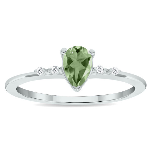 Women's Green Amethyst and Diamond Sparkle Ring in 10K White Gold- GRG61029GA