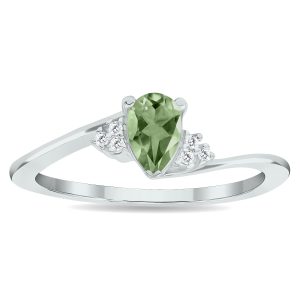 Women's Green Amethyst and Diamond Tierra Ring in 10K White Gold- GRG61030GA