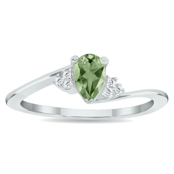 Women's Green Amethyst and Diamond Tierra Ring in 10K White Gold- GRG61030GA