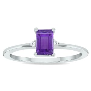 Women's Amethyst and Diamond Classic Ring in 10K White Gold- GRG61031AM