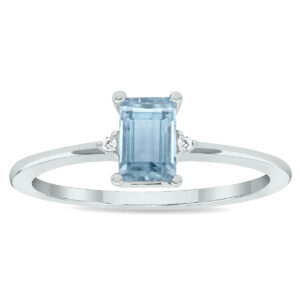 Women's Aquamarine and Diamond Classic Ring in 10K White Gold- GRG61031AQ