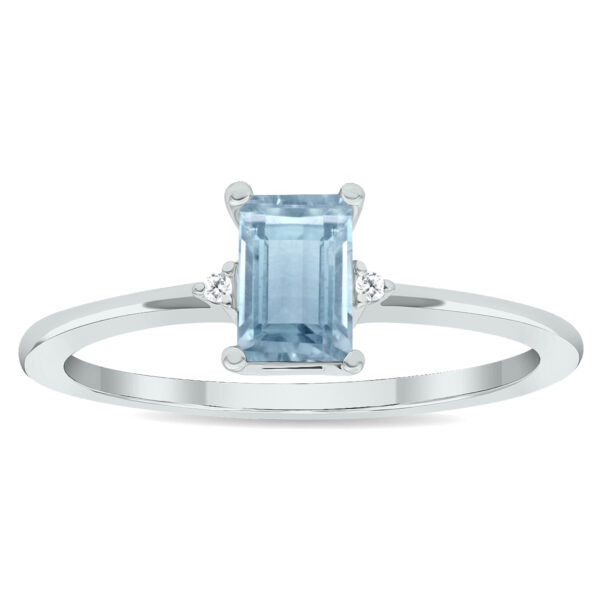 Women's Aquamarine and Diamond Classic Ring in 10K White Gold- GRG61031AQ