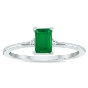 Women's Emerald and Diamond Classic Ring in 10K White Gold- GRG61031EM