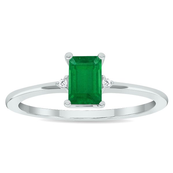 Women's Emerald and Diamond Classic Ring in 10K White Gold- GRG61031EM