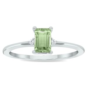 Women's Green Amethyst and Diamond Classic Ring in 10K White Gold- GRG61031GA