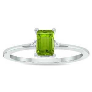 Women's Peridot and Diamond Classic Ring in 10K White Gold- GRG61031PD