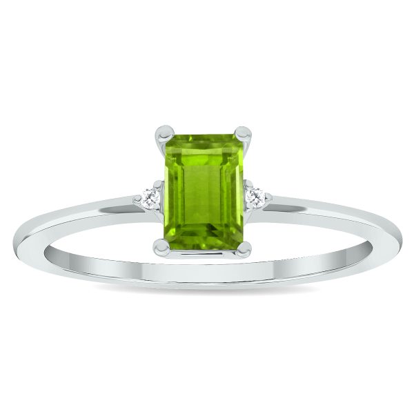 Women's Peridot and Diamond Classic Ring in 10K White Gold- GRG61031PD