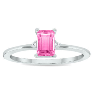 Women's Pink Topaz and Diamond Classic Ring in 10K White Gold- GRG61031PZ