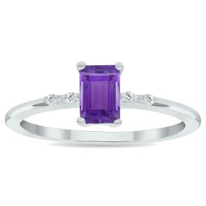 Women's Amethyst and Diamond Sparkle Ring in 10K White Gold- GRG61034AM