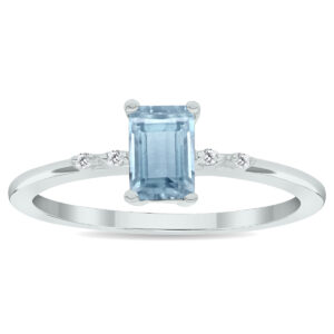 Women's Aquamarine and Diamond Sparkle Ring in 10K White Gold- GRG61034AQ