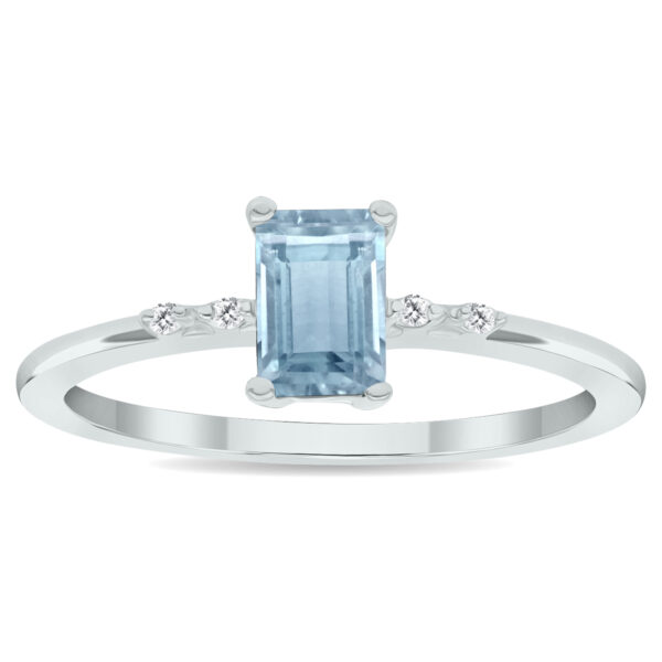 Women's Aquamarine and Diamond Sparkle Ring in 10K White Gold- GRG61034AQ
