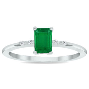 Women's Emerald and Diamond Sparkle Ring in 10K White Gold- GRG61034EM
