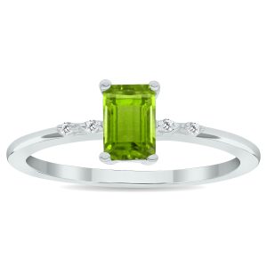 Women's Peridot and Diamond Sparkle Ring in 10K White Gold- GRG61034PD