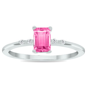 Women's Pink Topaz and Diamond Sparkle Ring in 10K White Gold- GRG61034PZ