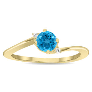 Women's Round Shaped Blue Topaz and Diamond Wave Ring in 10K Yellow Gold- GRG61121BT