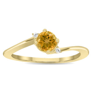 Women's Round Shaped Citrine and Diamond Wave Ring in 10K Yellow Gold- GRG61121CT