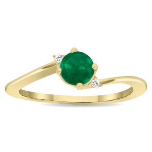 Women's Round Shaped Emerald and Diamond Wave Ring in 10K Yellow Gold- GRG61121EM
