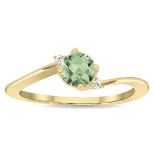 Women's Round Shaped Green Amethyst and Diamond Wave Ring in 10K Yellow Gold- GRG61121GA