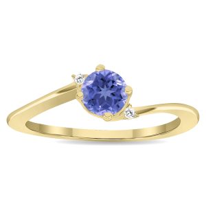 Women's Round Shaped Tanzanite and Diamond Wave Ring in 10K Yellow Gold- GRG61121TZ
