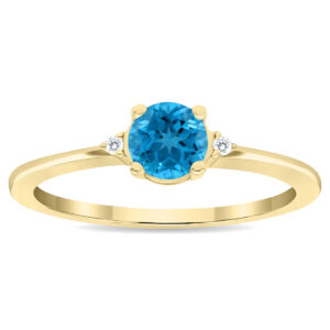 Women's Round Shaped Blue Topaz and Diamond Classic Ring in 10K Yellow Gold- GRG61122BT