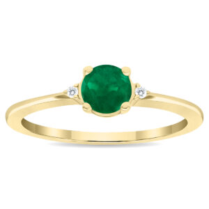 Women's Round Shaped Emerald and Diamond Classic Ring in 10K Yellow Gold- GRG61122EM