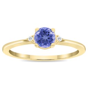 Women's Round Shaped Tanzanite and Diamond Classic Ring in 10K Yellow Gold- GRG61122TZ