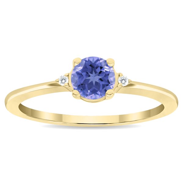Women's Round Shaped Tanzanite and Diamond Classic Ring in 10K Yellow Gold- GRG61122TZ