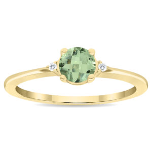 Women's Round Shaped Green Amethyst and Diamond Classic Ring in 10K Yellow Gold- GRG61122GA