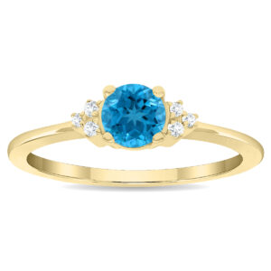Women's Round Shaped Blue Topaz and Diamond Half Moon Ring in 10K Yellow Gold- GRG61123BT