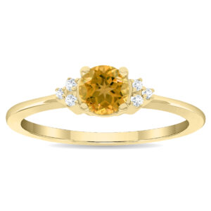 Women's Round Shaped Citrine and Diamond Half Moon Ring in 10K Yellow Gold- GRG61123CT