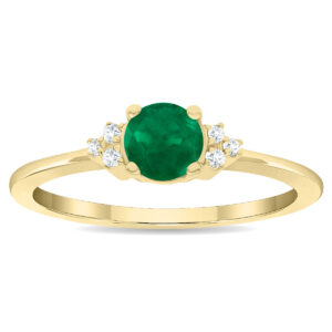 Women's Round Shaped Emerald and Diamond Half Moon Ring in 10K Yellow Gold- GRG61123EM