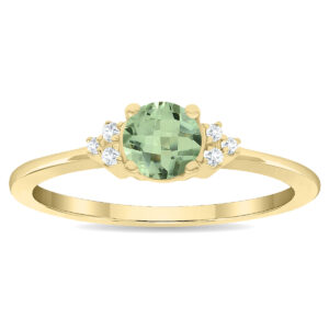 Women's Round Shaped Green Amethyst and Diamond Half Moon Ring in 10K Yellow Gold- GRG61123GA