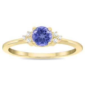 Women's Round Shaped Tanzanite and Diamond Half Moon Ring in 10K Yellow Gold- GRG61123TZ